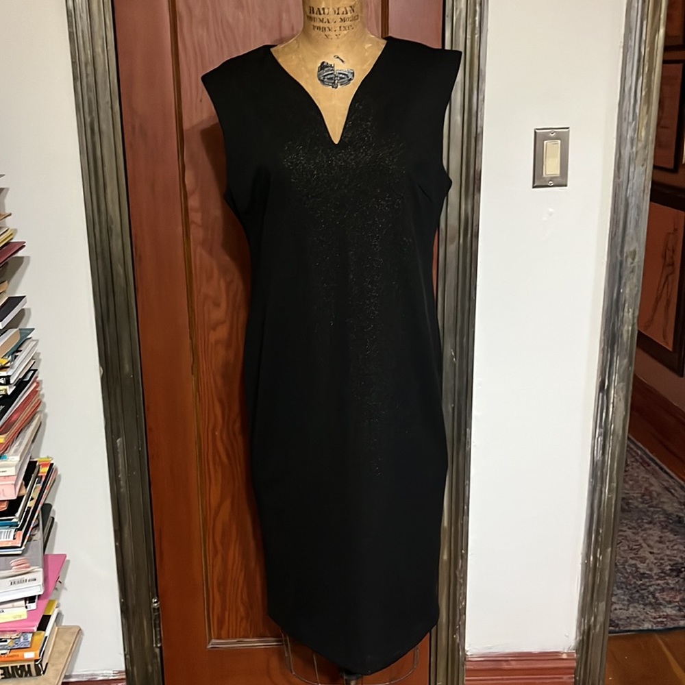 ECI Black and Gold Sleeveless Fitted Lurex Dress New